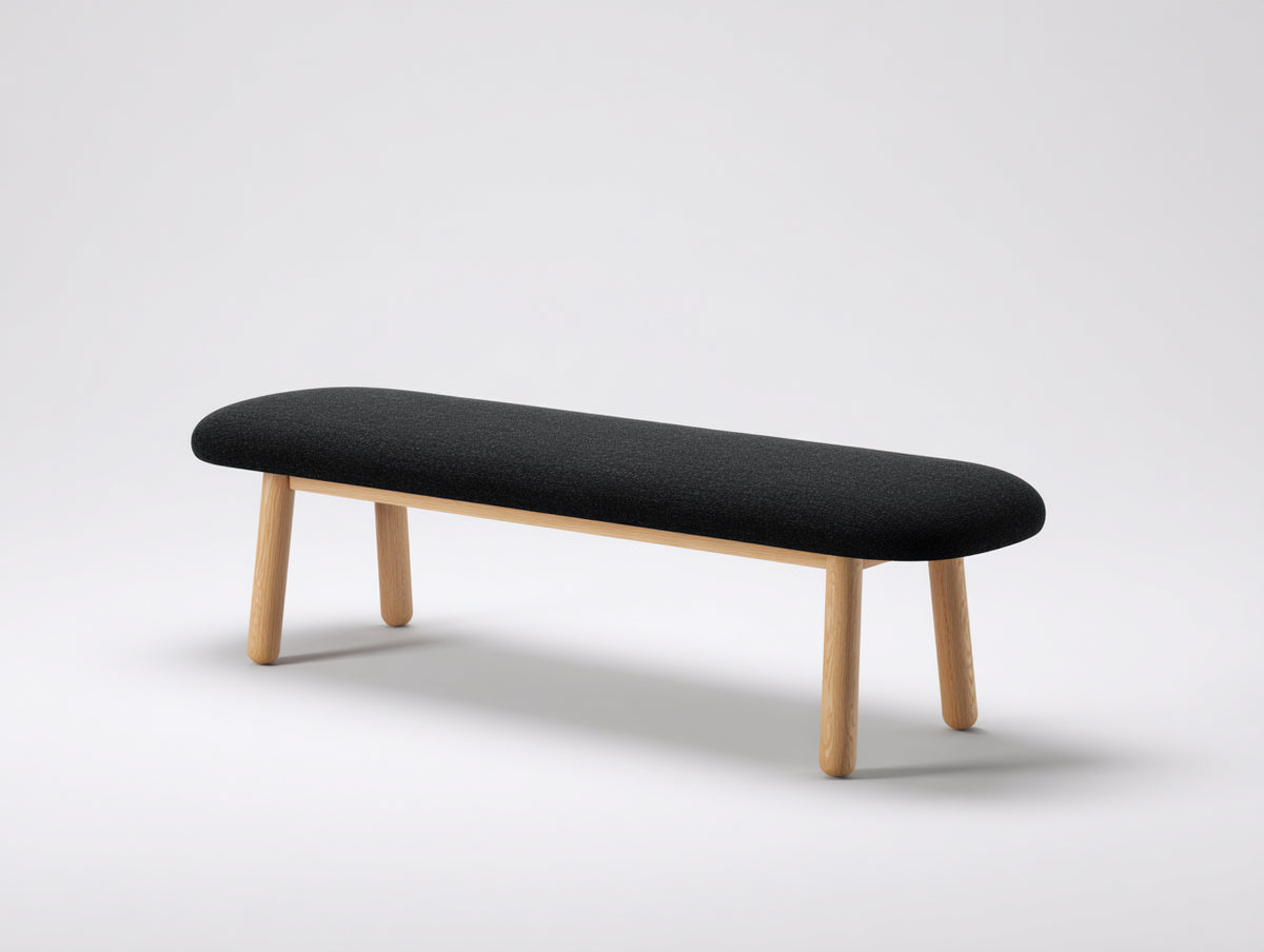 Banc rembourré 160×45×45 cm - tissu noir et pieds bois naturel - assise longue minimaliste pour chambre à coucher