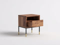 Table d'appoint 48×42×58 cm - bois naturel et pieds métal noir - tiroir intégré style moderne pour chambre à coucher