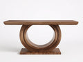 Console en bois finition noyer 150×40×78 cm - brun noyer - piètement annulaire sculptural
