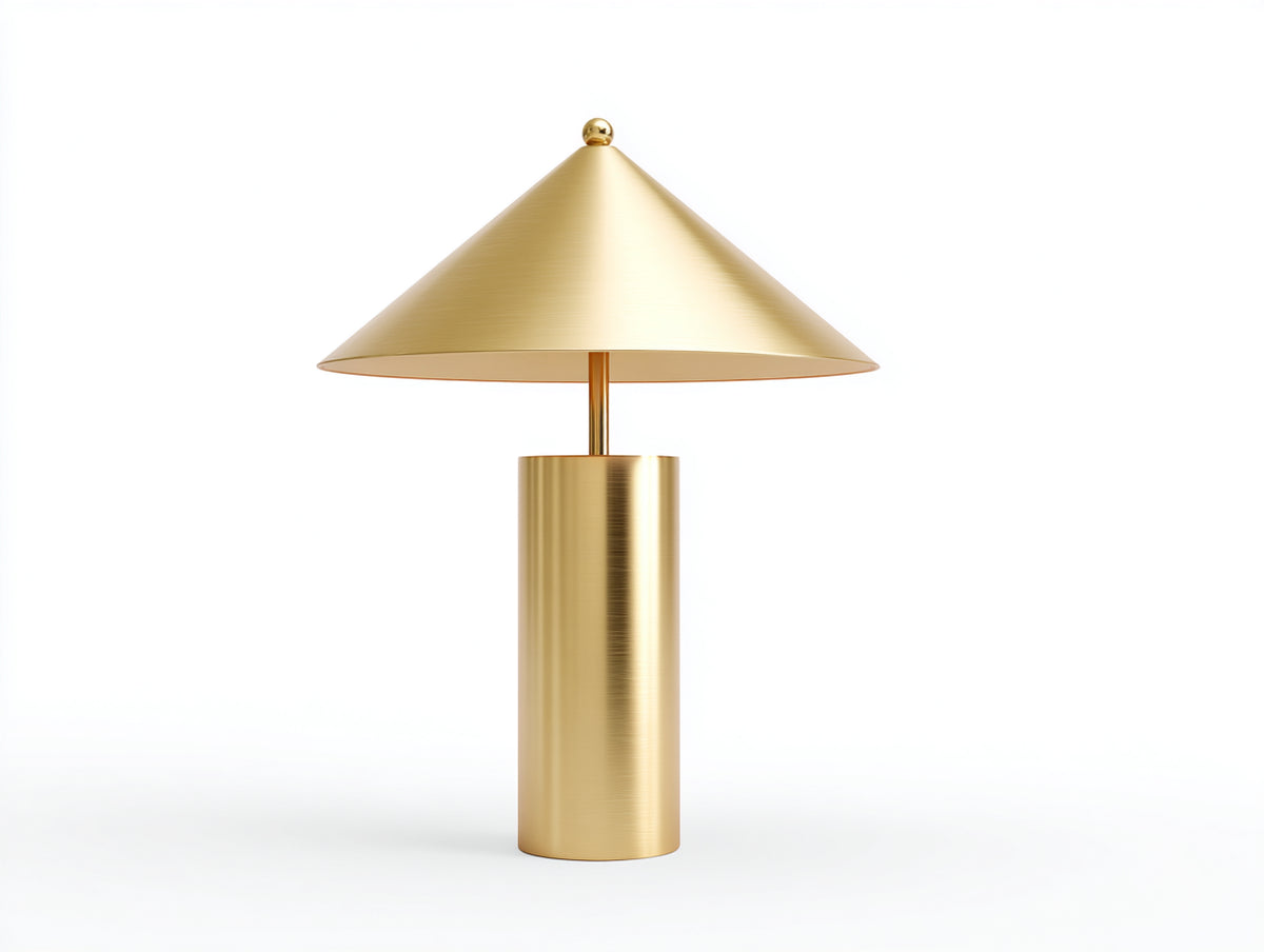 Lampe de bureau 32×32×48 cm - métal doré brossé - abat-jour conique moderne pour chambre à coucher