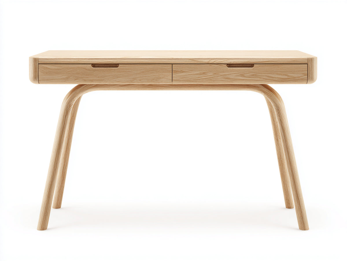 Console 120×45×78 cm - bois de chêne naturel - 2 tiroirs et pieds courbés pour chambre à coucher