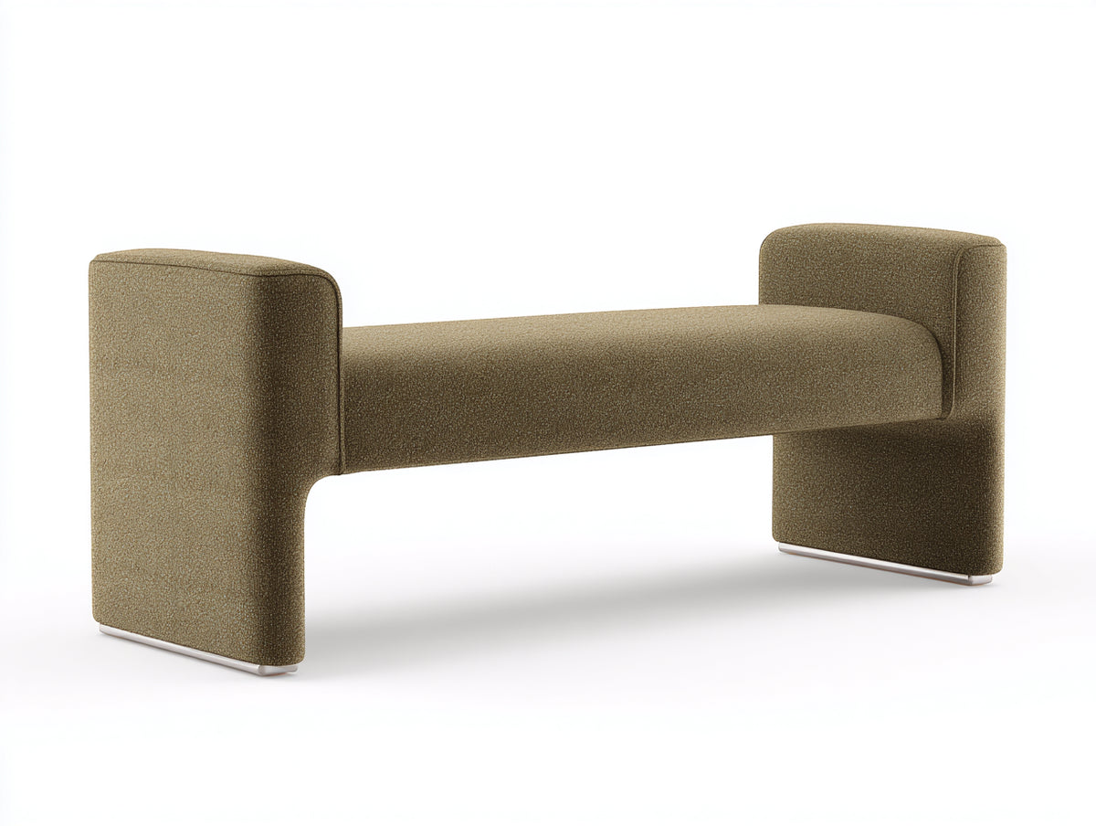 Banc tapissé 150×50×48 cm - tissu kaki - accoudoirs hauts design moderne pour chambre à coucher