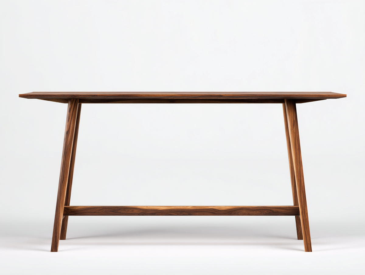 Console en bois foncé 150×38×75 cm - structure élégante en noyer - design minimaliste pour chambre à coucher