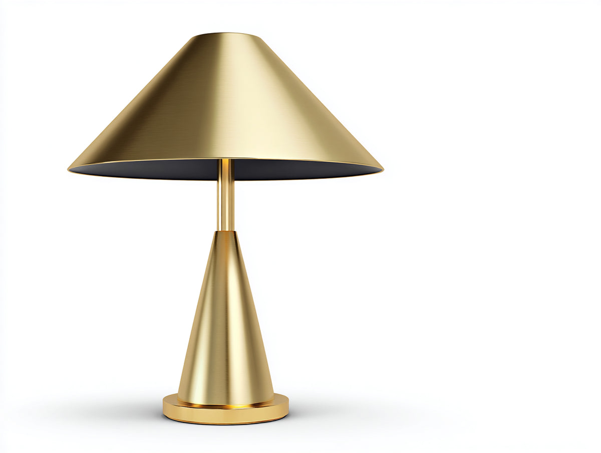 Lampe de bureau 30×30×50 cm - métal doré champagne - abat-jour large design minimaliste pour chambre à coucher