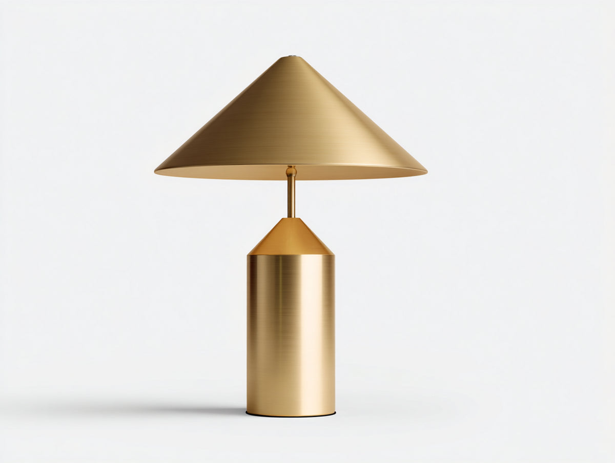 Lampe de bureau 42×42×56 cm - métal doré chaud - abat-jour large et base cylindrique pour chambre à coucher
