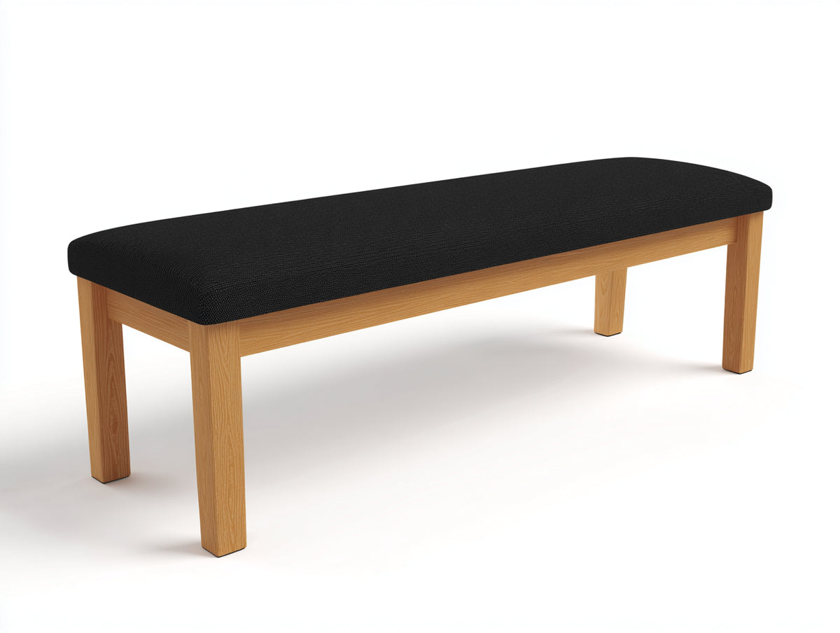 Banc tapissé 160×50×45 cm - tissu noir - assise rembourrée avec base bois clair style moderne pour chambre à coucher
