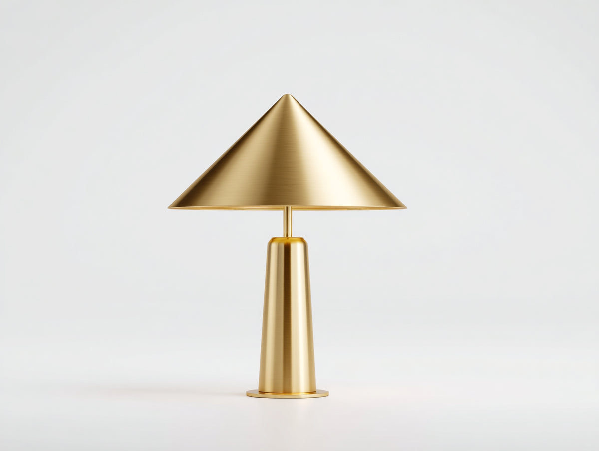 Lampe de bureau 38×38×50 cm - métal doré - grand abat-jour pyramidal pour chambre à coucher