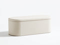 Banc coffre 120×42×45 cm - tissu tissé blanc cassé - assise ovale rembourrée pour chambre à coucher