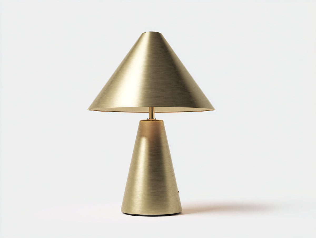 Lampe de bureau 40×40×58 cm - métal doré clair - abat-jour évasé et base conique pour chambre à coucher