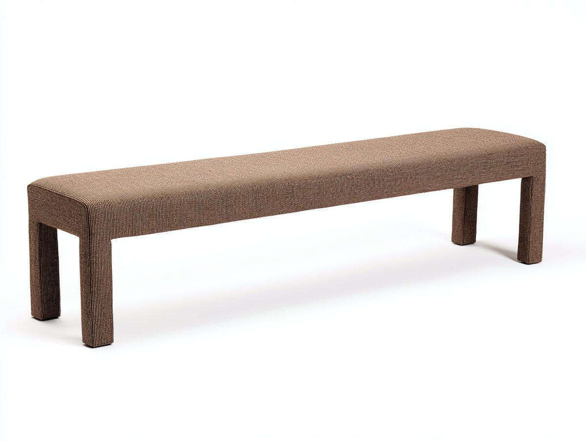 Banc rembourré 180×42×45 cm - tissu marron texturé - style contemporain épuré pour chambre à coucher