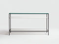 Console en verre trempé 120×35×80 cm - transparent et noir - étagère ouverte pour chambre