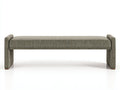 Banc rembourré 160×48×55 cm - tissu chiné gris taupe et bois naturel - assise longue pour chambre à coucher