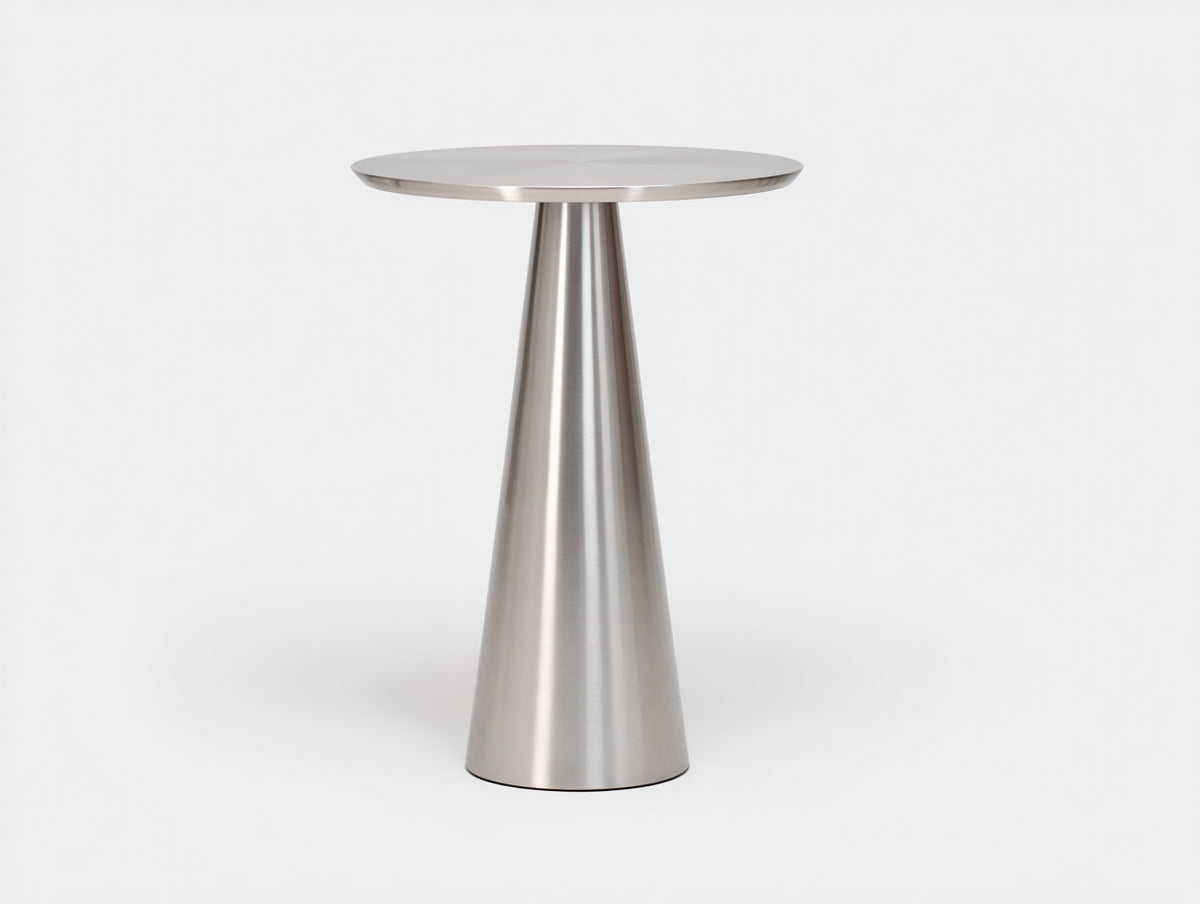 Table d'appoint 45×45×60 cm - métal argenté finition brossée - plateau rond style contemporain pour chambre à coucher