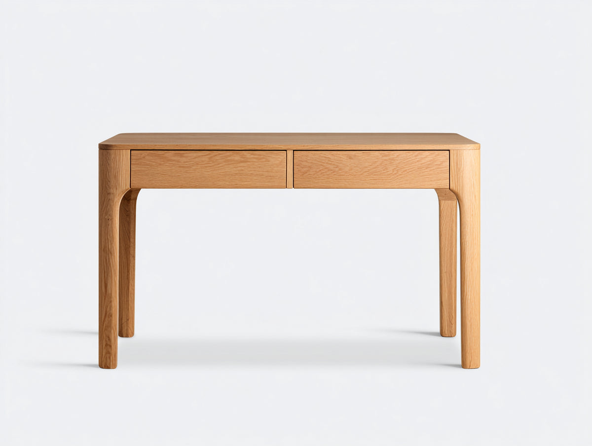 Console en bois de chêne 110×40×78 cm - chêne clair - 2 tiroirs pour chambre