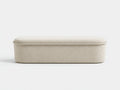 Banc coffre 140×45×43 cm - tissu bouclé beige clair - assise allongée avec passepoil pour chambre à coucher