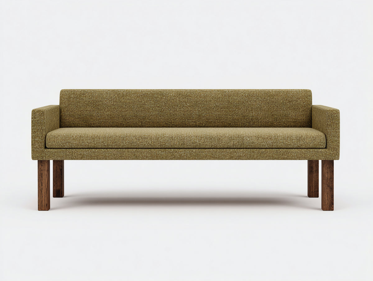 Banc tapissé 140×45×45 cm - tissu beige - accoudoirs intégrés style contemporain pour chambre à coucher